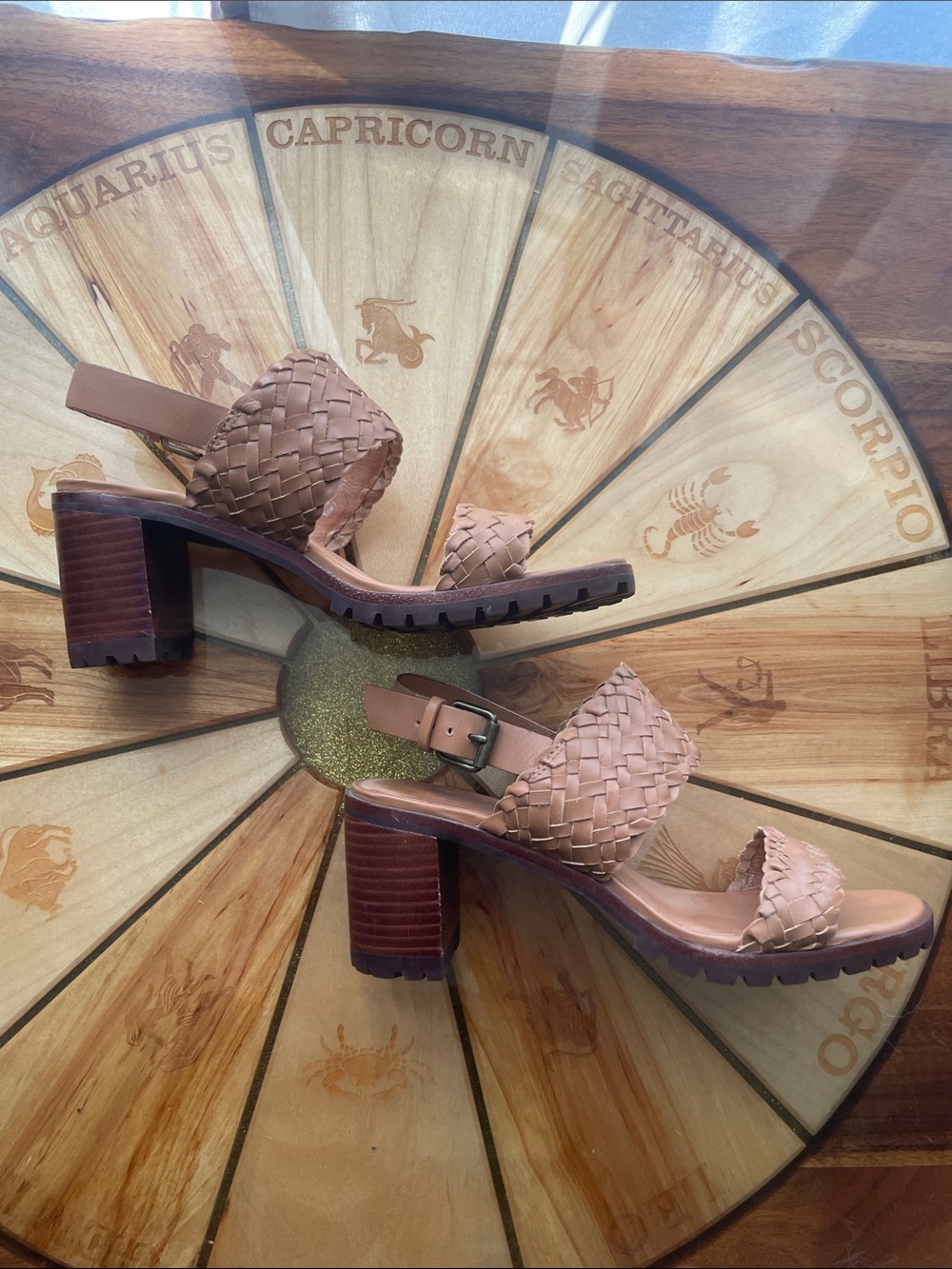 Braided Leather Block Heel Sandals Size 7